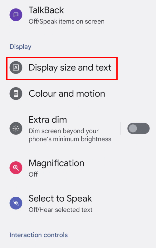 Tap Display size and text